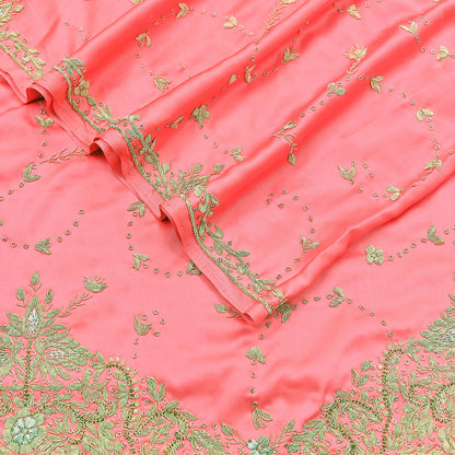 Indian Vintage Heavy Wedding Pink Dupatta Pure Satin Silk Long Stole Hand Embroidered Scarves Golden Zardozi Bridal Veil