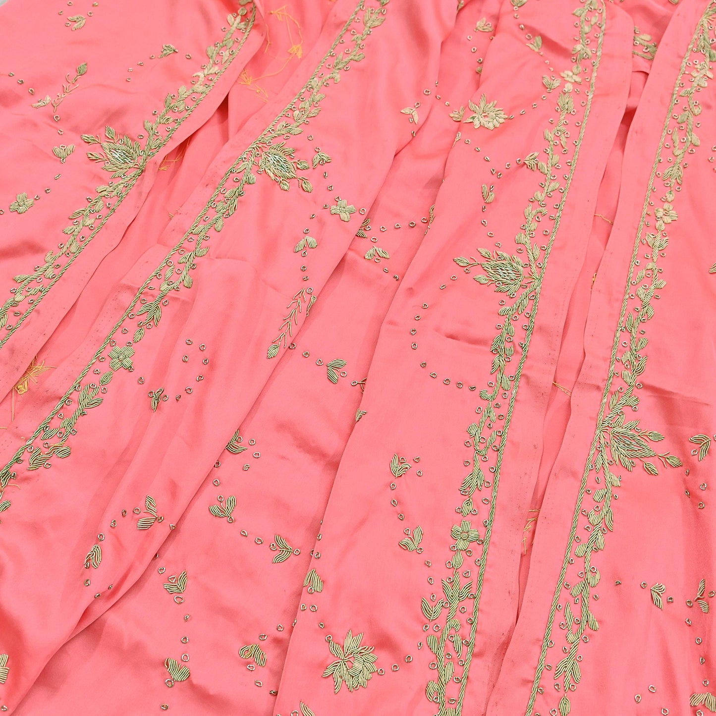 Indian Vintage Heavy Wedding Pink Dupatta Pure Satin Silk Long Stole Hand Embroidered Scarves Golden Zardozi Bridal Veil
