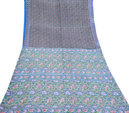Indian Vintage Blue Sarees Pure Cotton Block Printed Sari 5yd Sewing Craft Fabric DressMaking Soft Crafting Quilting Upcycle