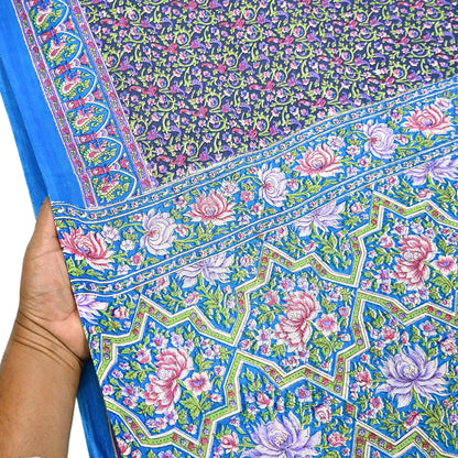 Indian Vintage Blue Sarees Pure Cotton Block Printed Sari 5yd Sewing Craft Fabric DressMaking Soft Crafting Quilting Upcycle