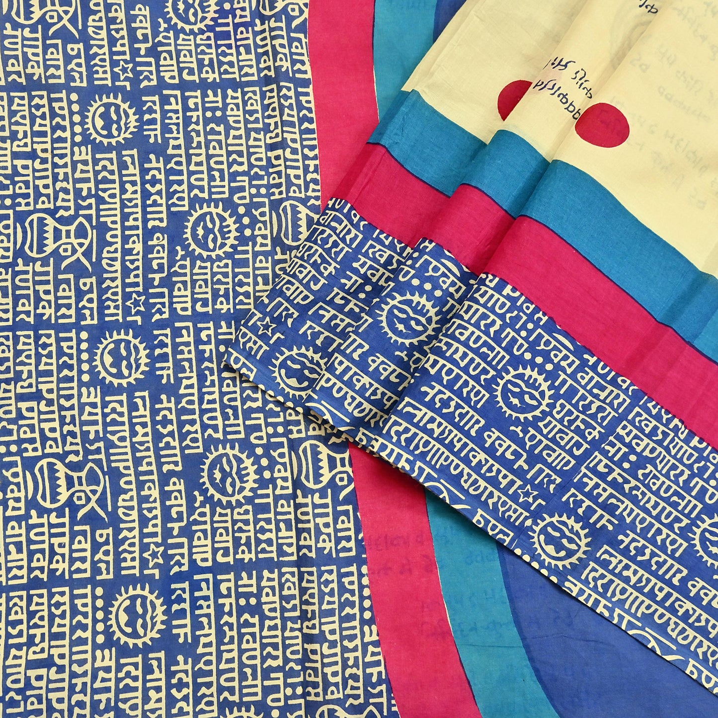 Indian Vintage Sari Blue & Yellow Printed Pure Cotton Sarees 5Yd Craft Fabric Soft Sewing Sarong Wrap Boho Upcycle quilting Dress making