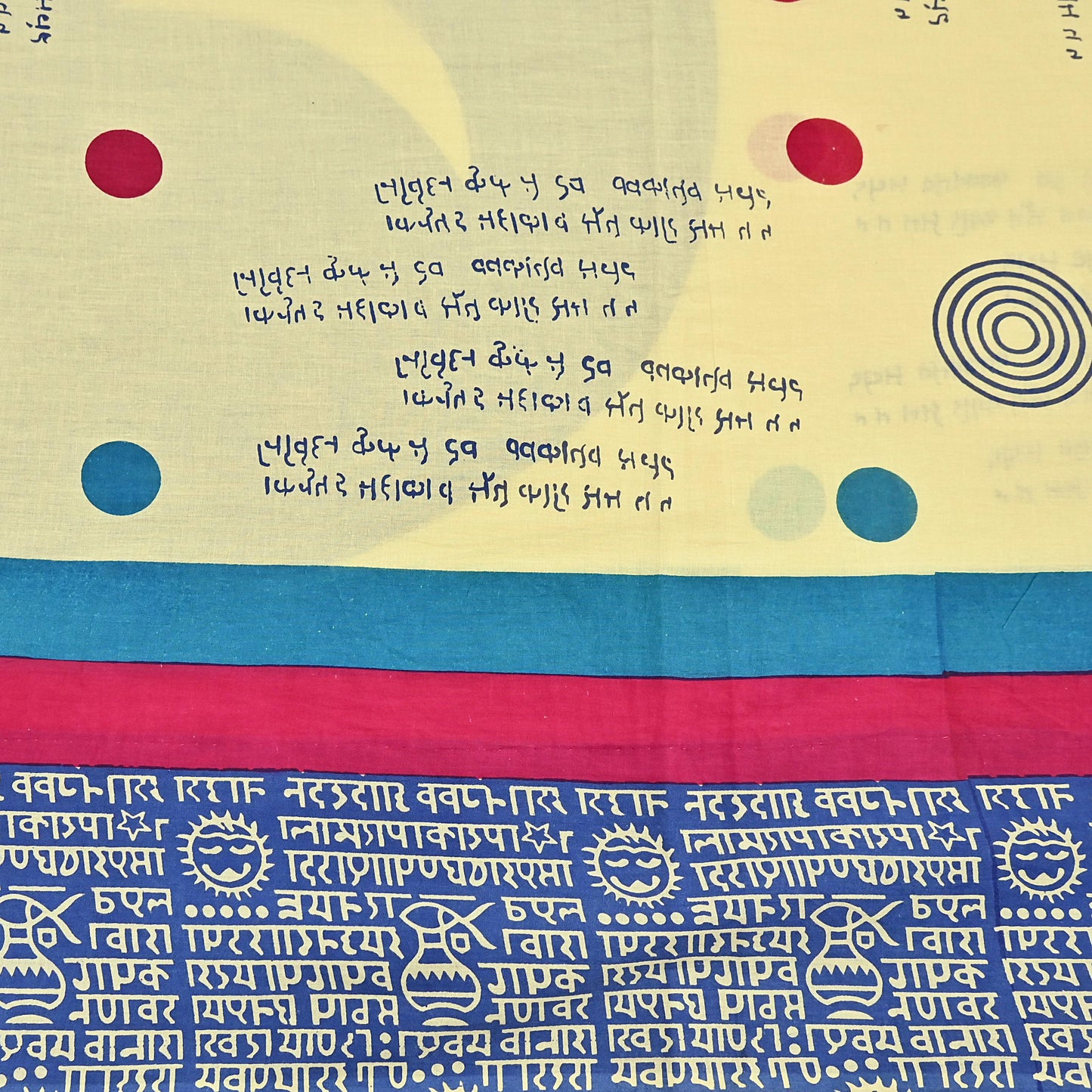 Indian Vintage Sari Blue & Yellow Printed Pure Cotton Sarees 5Yd Craft Fabric Soft Sewing Sarong Wrap Boho Upcycle quilting Dress making