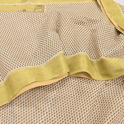 Indian Vintage Ivory & Yellow Saree Printed Pure Cotton Sari Craft Fabric 5Yd Soft Sewing Sarong Wrap Boho Floral Dress making Crafting