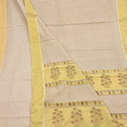 Indian Vintage Ivory & Yellow Saree Printed Pure Cotton Sari Craft Fabric 5Yd Soft Sewing Sarong Wrap Boho Floral Dress making Crafting