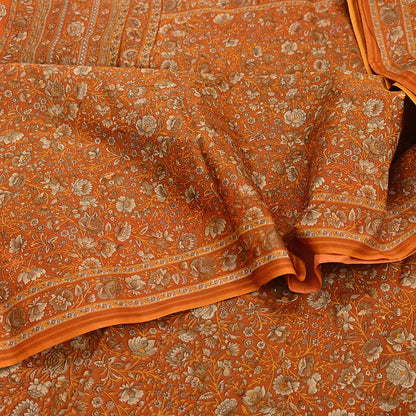 Indian Vintage Sari Orange Pure Cotton Printed Sarees Craft Fabric Soft 5Yd Sarong Wrap Boho Fabric Kimono Quilting Crafting Upcycle