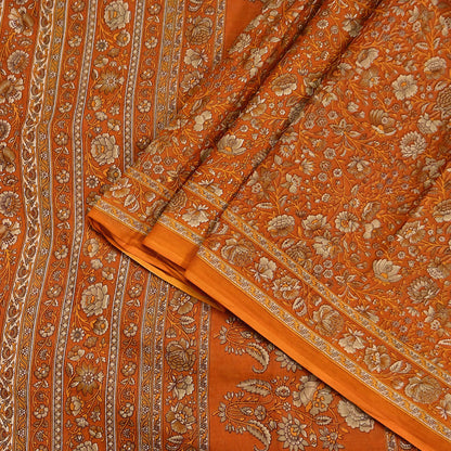 Indian Vintage Sari Orange Pure Cotton Printed Sarees Craft Fabric Soft 5Yd Sarong Wrap Boho Fabric Kimono Quilting Crafting Upcycle