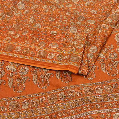 Indian Vintage Sari Orange Pure Cotton Printed Sarees Craft Fabric Soft 5Yd Sarong Wrap Boho Fabric Kimono Quilting Crafting Upcycle