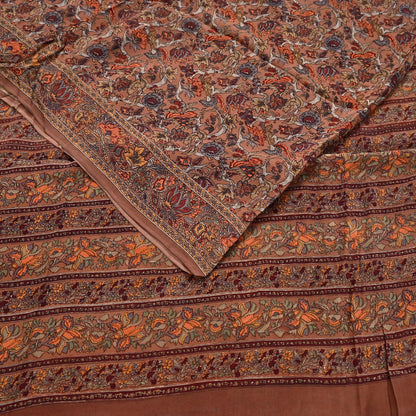 Indian Vintage Sari Brown Pure Crepe Silk Hand Embroidered Saree 6yd Sewing Floral Craft Sequins Dress making Crafting Quilting