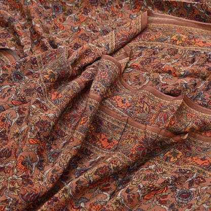 Indian Vintage Sari Brown Pure Crepe Silk Hand Embroidered Saree 6yd Sewing Floral Craft Sequins Dress making Crafting Quilting