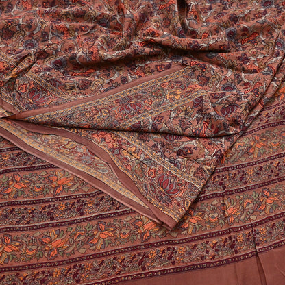 Indian Vintage Sari Brown Pure Crepe Silk Hand Embroidered Saree 6yd Sewing Floral Craft Sequins Dress making Crafting Quilting