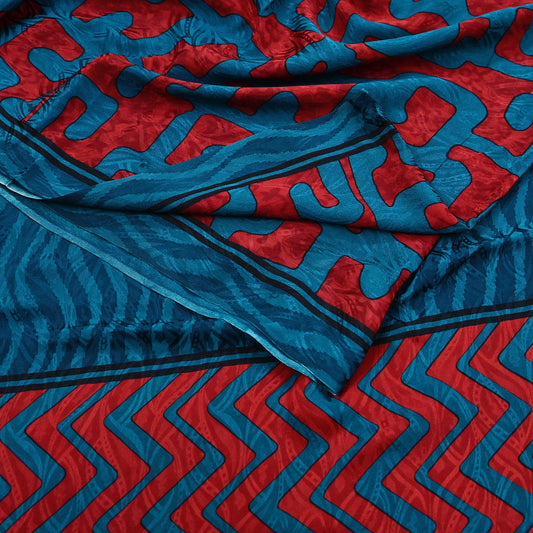 Indian Vintage Sari Green & maroon Pure Crepe Silk Printed Saree 5yard Sewing Ethnic Wrap Craft Fabric Dressmaking Crafting Upcycle Quilting