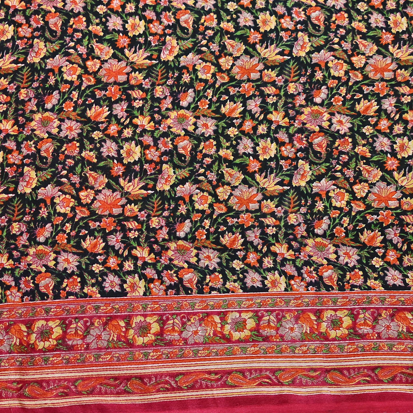 Indian Vintage Red & Black Pure Silk Printed Saree 5 Yards Soft Floral Fabric for Dressmaking, Quilting, Crafting, Sewing, Dress Making