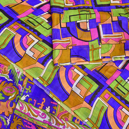 Indian Vintage Multi Saree 100% Pure Silk Printed Sari Craft Fabric 5yd Sewing Dress Making Soft Floral Crafting Quilting Upcycle