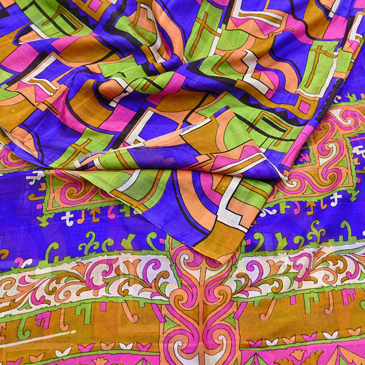 Indian Vintage Multi Saree 100% Pure Silk Printed Sari Craft Fabric 5yd Sewing Dress Making Soft Floral Crafting Quilting Upcycle