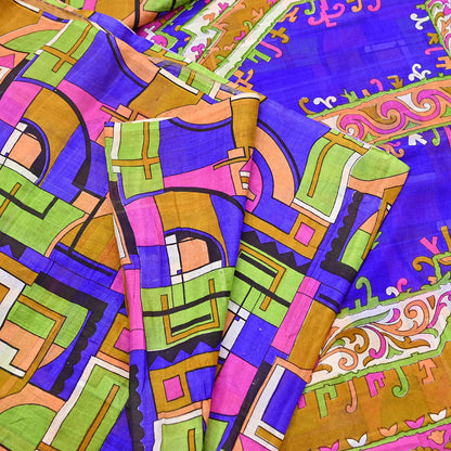 Indian Vintage Multi Saree 100% Pure Silk Printed Sari Craft Fabric 5yd Sewing Dress Making Soft Floral Crafting Quilting Upcycle