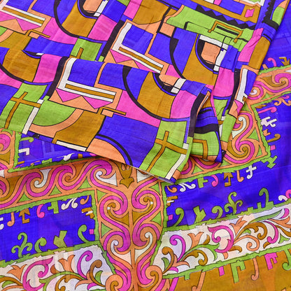 Indian Vintage Multi Saree 100% Pure Silk Printed Sari Craft Fabric 5yd Sewing Dress Making Soft Floral Crafting Quilting Upcycle