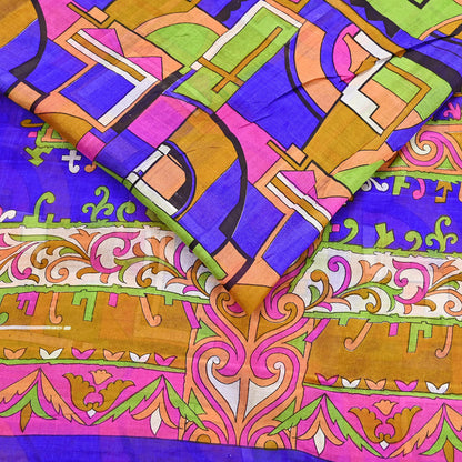 Indian Vintage Multi Saree 100% Pure Silk Printed Sari Craft Fabric 5yd Sewing Dress Making Soft Floral Crafting Quilting Upcycle