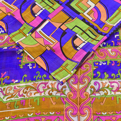 Indian Vintage Multi Saree 100% Pure Silk Printed Sari Craft Fabric 5yd Sewing Dress Making Soft Floral Crafting Quilting Upcycle