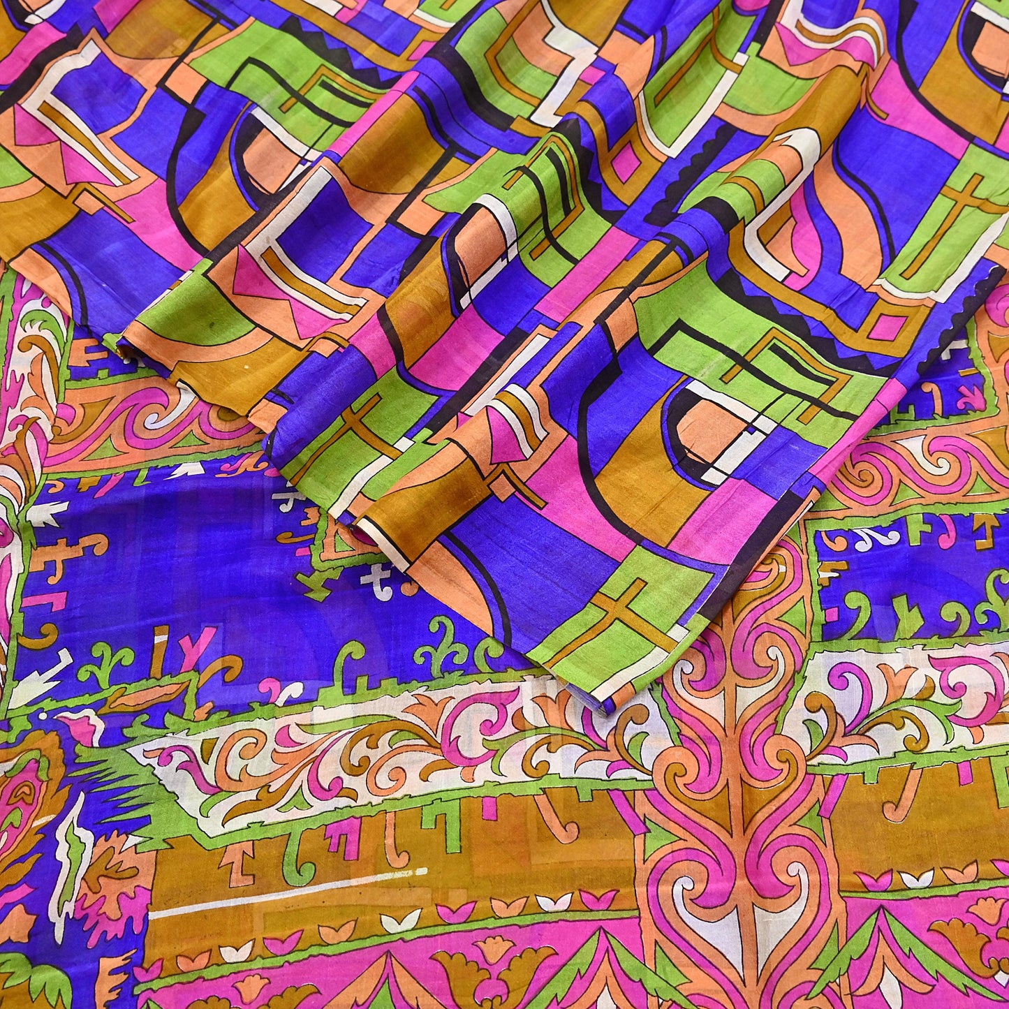 Indian Vintage Multi Saree 100% Pure Silk Printed Sari Craft Fabric 5yd Sewing Dress Making Soft Floral Crafting Quilting Upcycle