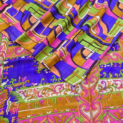 Indian Vintage Multi Saree 100% Pure Silk Printed Sari Craft Fabric 5yd Sewing Dress Making Soft Floral Crafting Quilting Upcycle