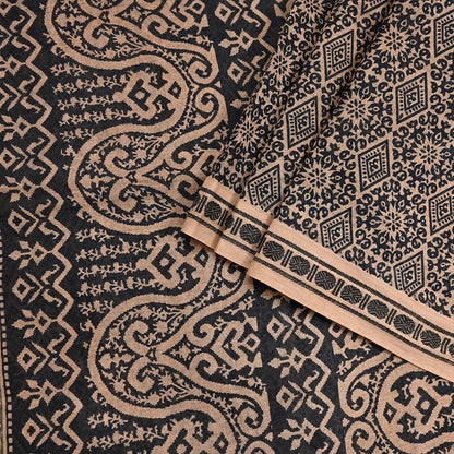 Indian Vintage Sari Beige & Black Printed Pure Cotton Sarees Fabric Floral 5Yd Sarong Wrap Boho Fabric Kimono Soft Dress making Crafting