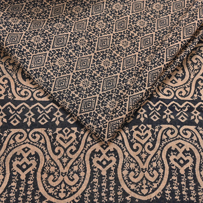 Indian Vintage Sari Beige & Black Printed Pure Cotton Sarees Fabric Floral 5Yd Sarong Wrap Boho Fabric Kimono Soft Dress making Crafting