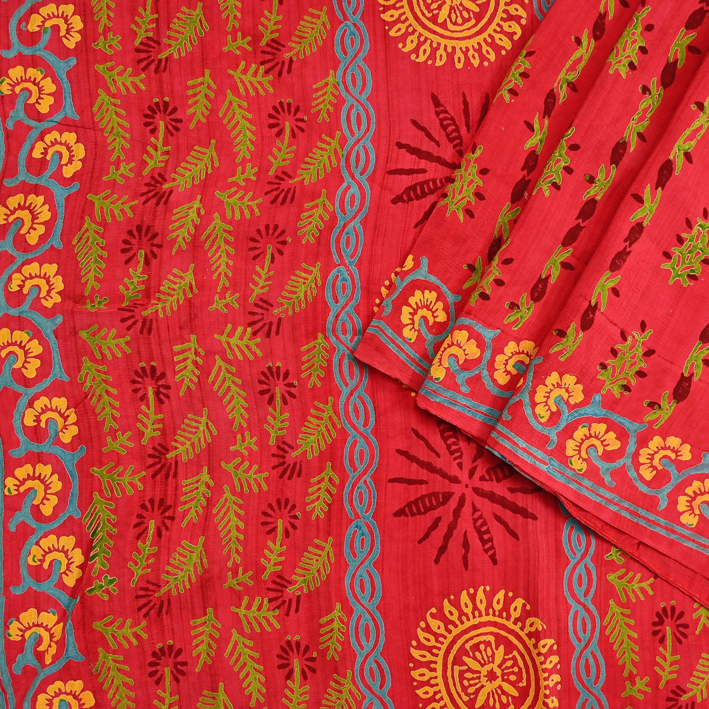 Indian Vintage Sari Red Pure Crepe Silk Printed Saree 6yard Sewing Quilting Floral Soft Craft Fabric Wrap