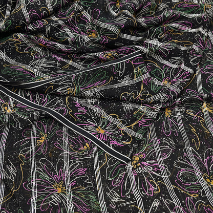 Indian Vintage Black Saree 100% Pure Georgette Silk Printed Sari Sewing 5yd Craft Soft Dress Designing for Crafting Abstrac