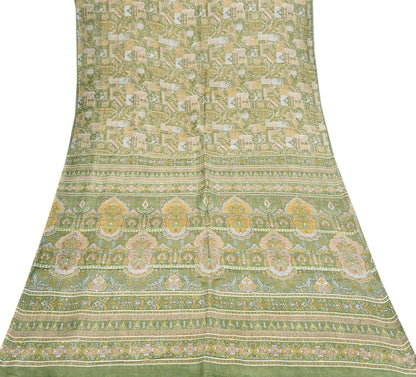 Indian Vintage Sari Green Pure Silk Printed Sarees Craft Fabric 6yd Sewing Dress Making Soft Floral Crafting Quilting Upcycle
