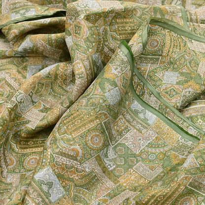 Indian Vintage Sari Green Pure Silk Printed Sarees Craft Fabric 6yd Sewing Dress Making Soft Floral Crafting Quilting Upcycle
