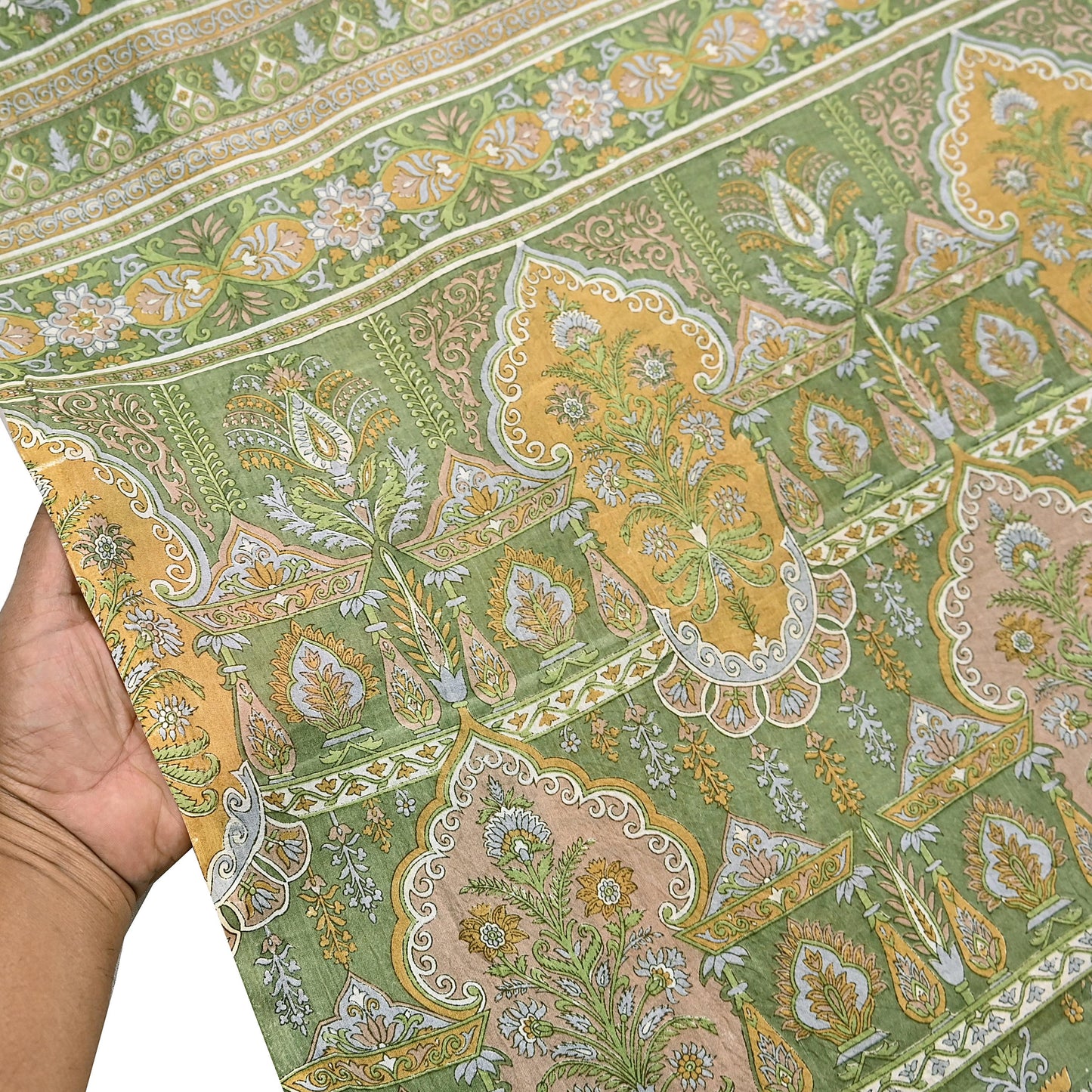 Indian Vintage Sari Green Pure Silk Printed Sarees Craft Fabric 6yd Sewing Dress Making Soft Floral Crafting Quilting Upcycle