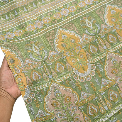 Indian Vintage Sari Green Pure Silk Printed Sarees Craft Fabric 6yd Sewing Dress Making Soft Floral Crafting Quilting Upcycle