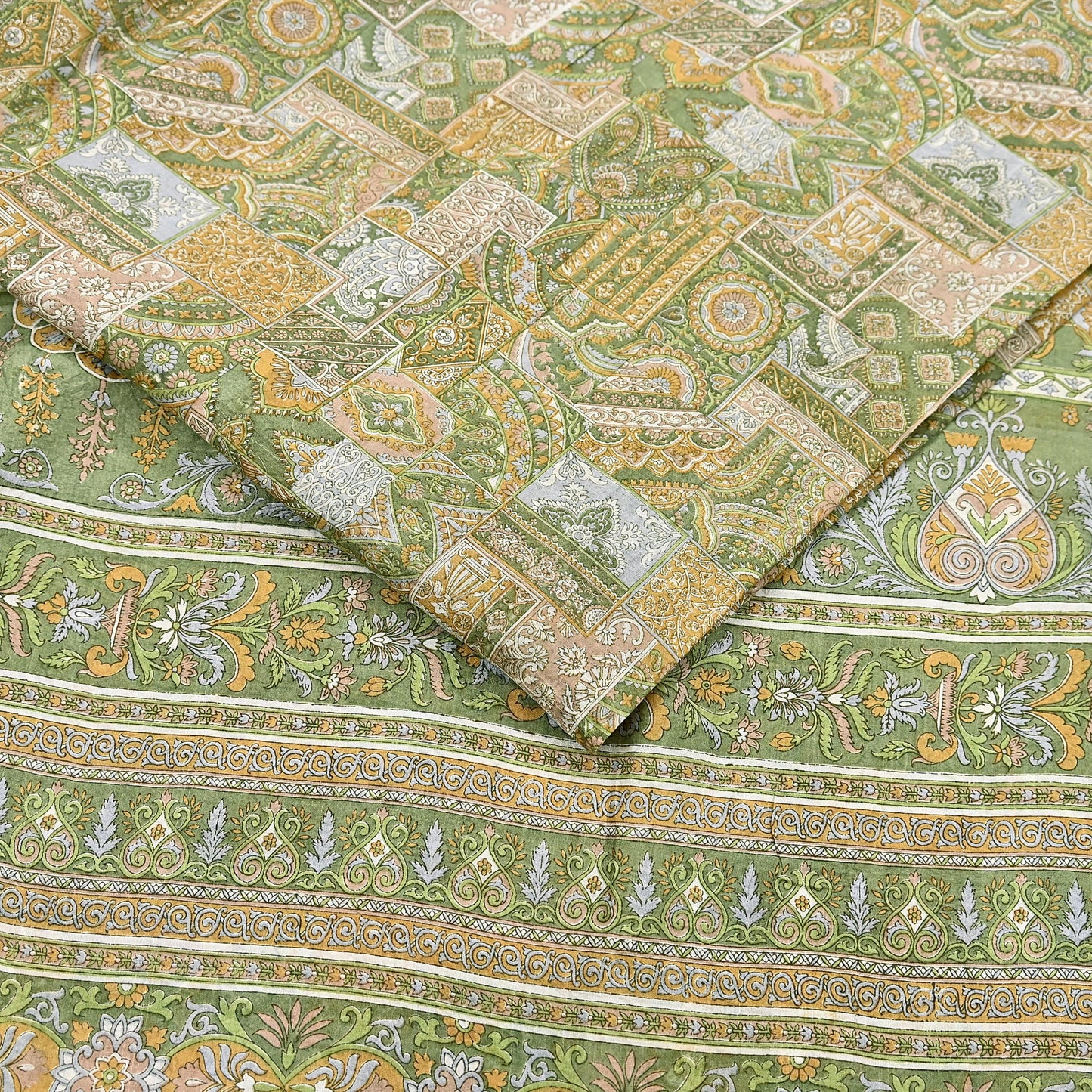 Indian Vintage Sari Green Pure Silk Printed Sarees Craft Fabric 6yd Sewing Dress Making Soft Floral Crafting Quilting Upcycle