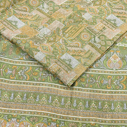 Indian Vintage Sari Green Pure Silk Printed Sarees Craft Fabric 6yd Sewing Dress Making Soft Floral Crafting Quilting Upcycle