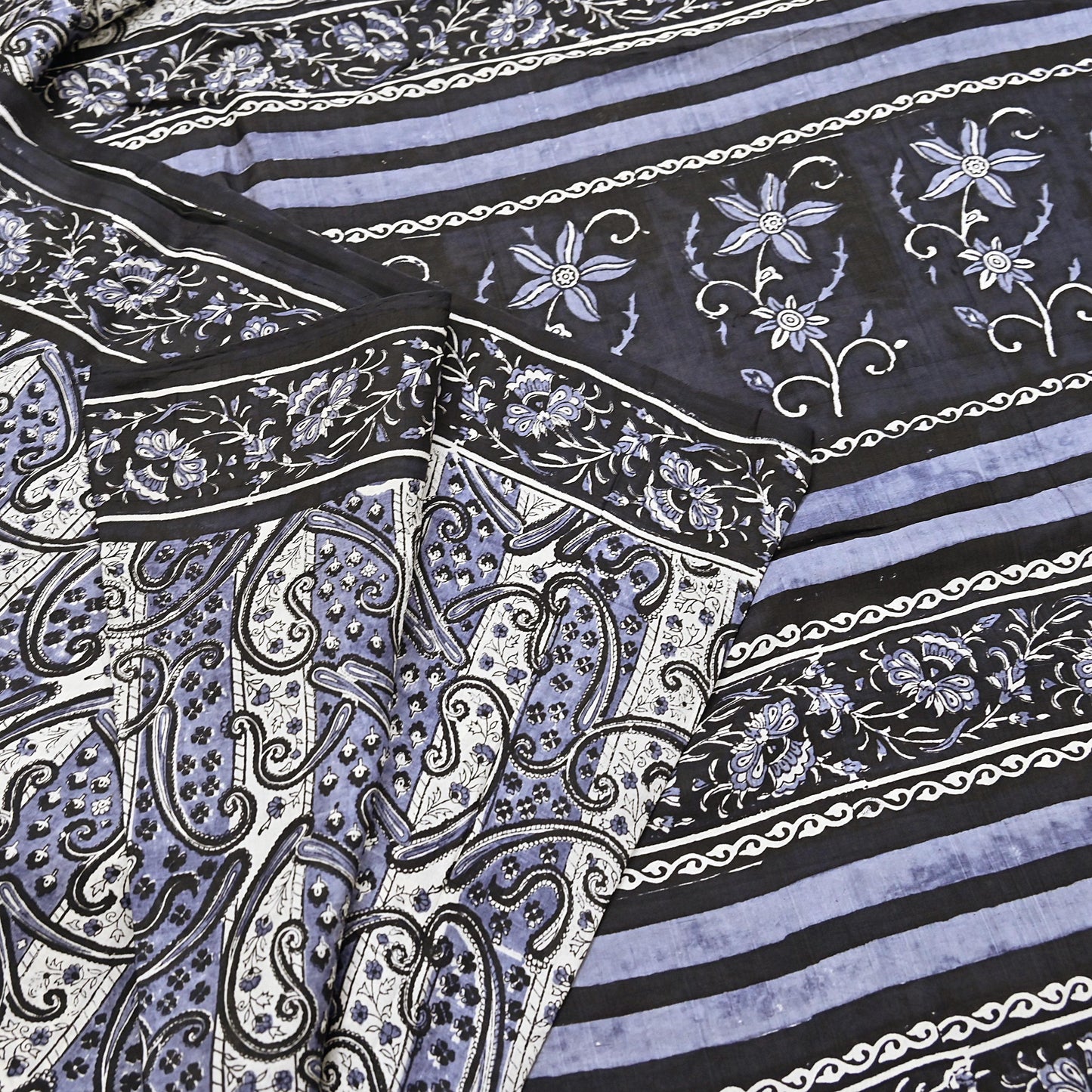 Indian Vintage Black & Gray Saree 100% Pure Silk Printed Sari 5yd Sewing Craft Fabric Dress Making Soft Crafting Quilting Upcycle