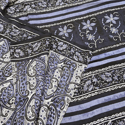 Indian Vintage Black & Gray Saree 100% Pure Silk Printed Sari 5yd Sewing Craft Fabric Dress Making Soft Crafting Quilting Upcycle