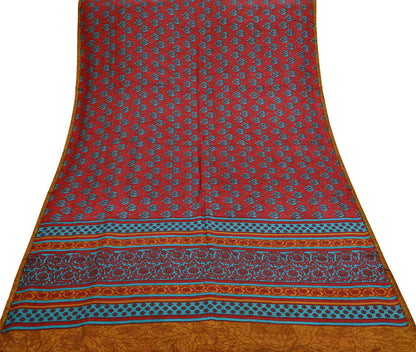 Indian Vintage Red & Green Pure Silk Printed Saree 5Yards Soft Floral Fabric for Dressmaking, Quilting, Crafting, Sewing, Dress Making
