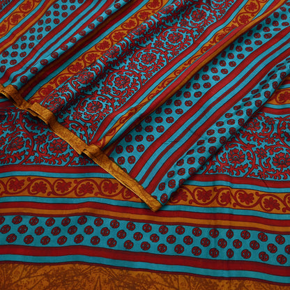 Indian Vintage Red & Green Pure Silk Printed Saree 5Yards Soft Floral Fabric for Dressmaking, Quilting, Crafting, Sewing, Dress Making