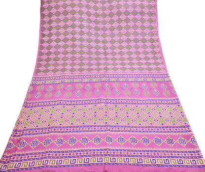Indian Vintage Sari Pink 100% Pure Silk Printed Saree Craft Fabric 6yd Sewing Dress Making Soft Wrap Quilting Crafting Upcycle