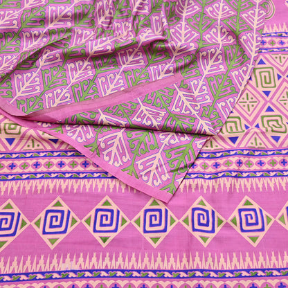 Indian Vintage Sari Pink 100% Pure Silk Printed Saree Craft Fabric 6yd Sewing Dress Making Soft Wrap Quilting Crafting Upcycle