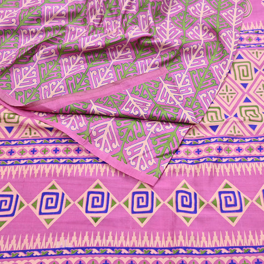 Indian Vintage Sari Pink 100% Pure Silk Printed Saree Craft Fabric 6yd Sewing Dress Making Soft Wrap Quilting Crafting Upcycle