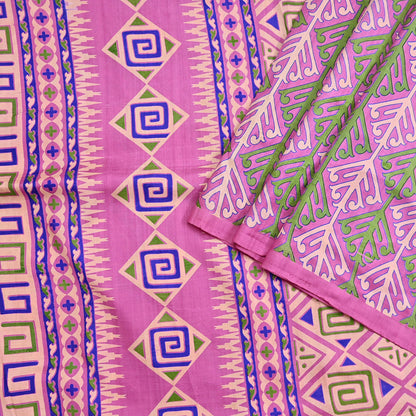 Indian Vintage Sari Pink 100% Pure Silk Printed Saree Craft Fabric 6yd Sewing Dress Making Soft Wrap Quilting Crafting Upcycle