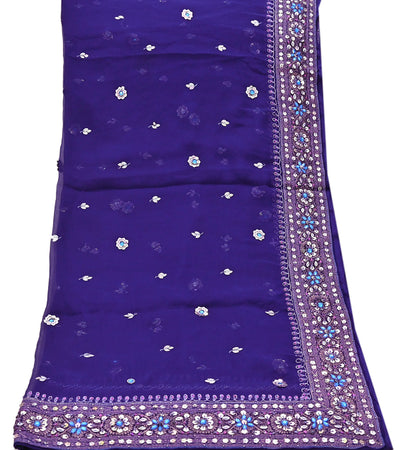 Indian Vintage Blue Dupatta Pure Chiffon silk Long Stole Hand Embroidered Scarves Floral Stole Veil Wrap