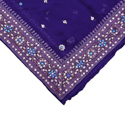 Indian Vintage Blue Dupatta Pure Chiffon silk Long Stole Hand Embroidered Scarves Floral Stole Veil Wrap