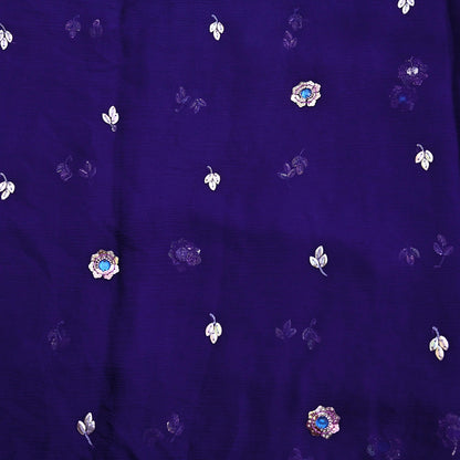 Indian Vintage Blue Dupatta Pure Chiffon silk Long Stole Hand Embroidered Scarves Floral Stole Veil Wrap