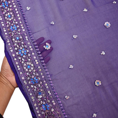 Indian Vintage Blue Dupatta Pure Chiffon silk Long Stole Hand Embroidered Scarves Floral Stole Veil Wrap