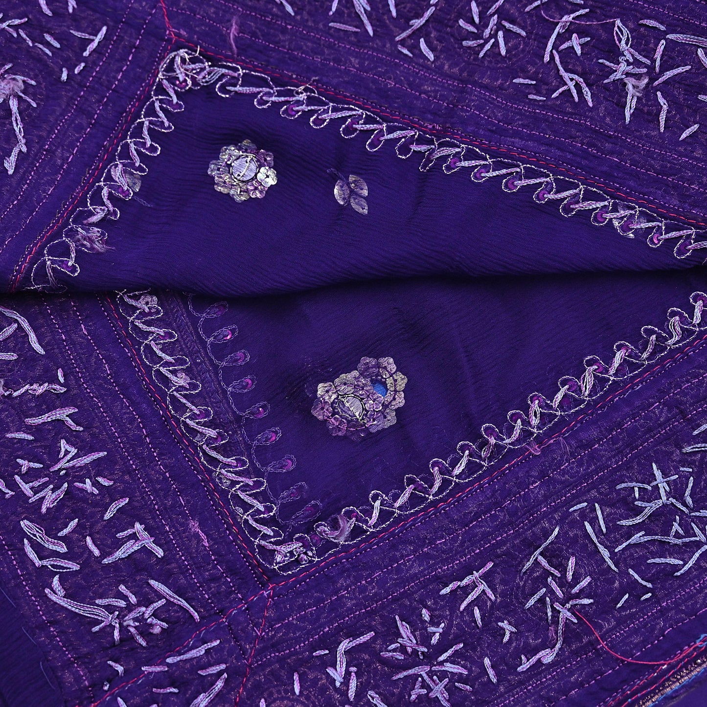 Indian Vintage Blue Dupatta Pure Chiffon silk Long Stole Hand Embroidered Scarves Floral Stole Veil Wrap