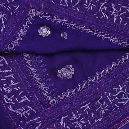 Indian Vintage Blue Dupatta Pure Chiffon silk Long Stole Hand Embroidered Scarves Floral Stole Veil Wrap