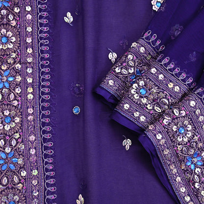 Indian Vintage Blue Dupatta Pure Chiffon silk Long Stole Hand Embroidered Scarves Floral Stole Veil Wrap
