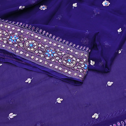 Indian Vintage Blue Dupatta Pure Chiffon silk Long Stole Hand Embroidered Scarves Floral Stole Veil Wrap